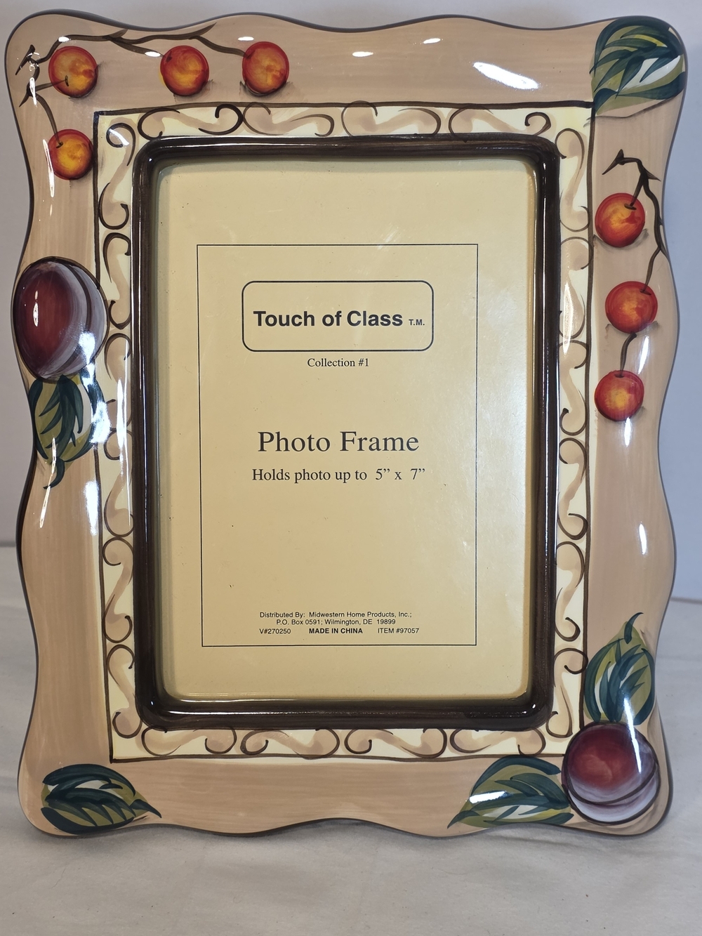 Touch Of Class Ceramic 5x7 Photo Frame Tan With Plums Chic Classic Hand Painted